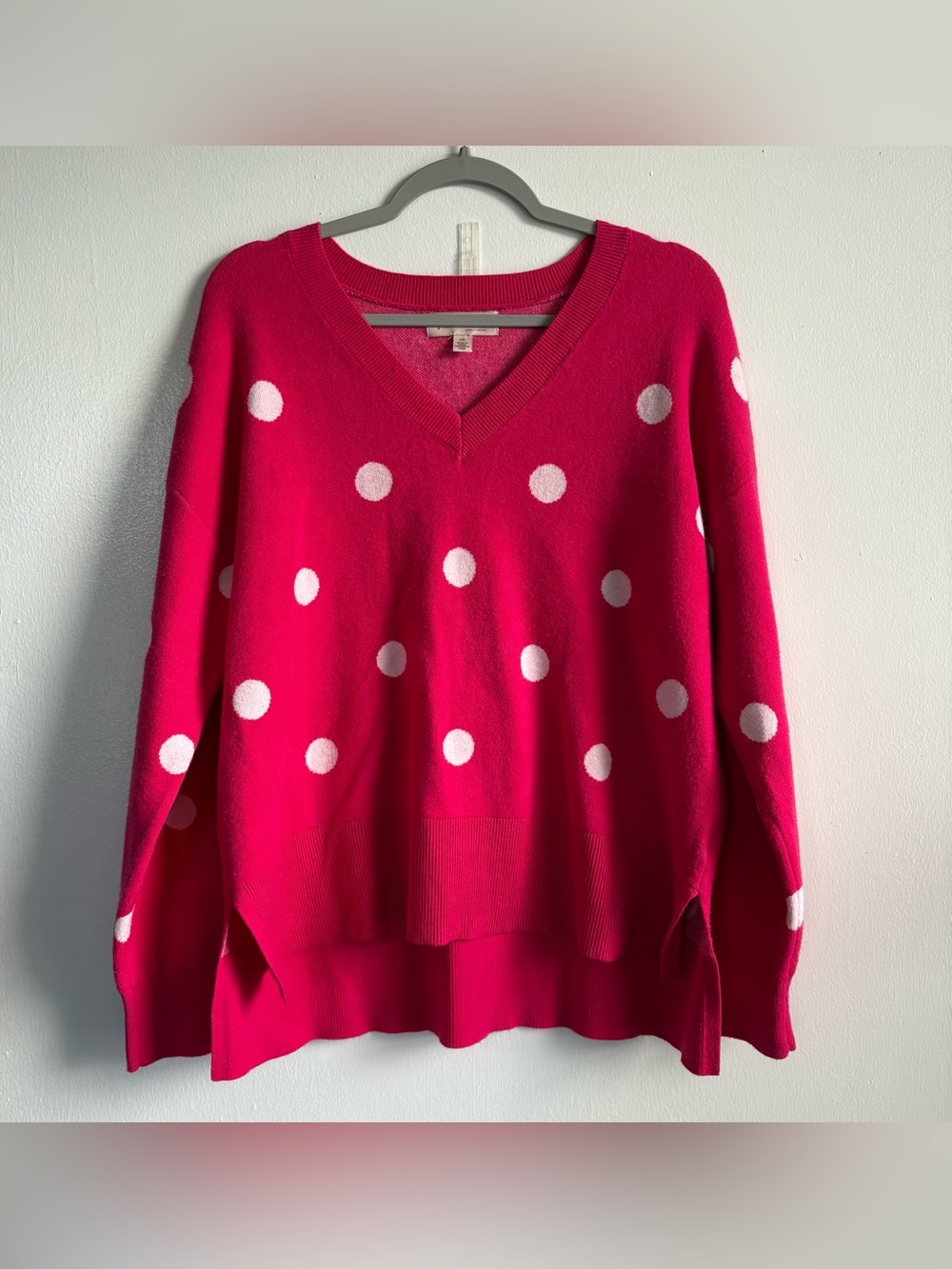Philosophy Pink/White Polka Dot V-Neck Knit Pullover Sweater Women’s L